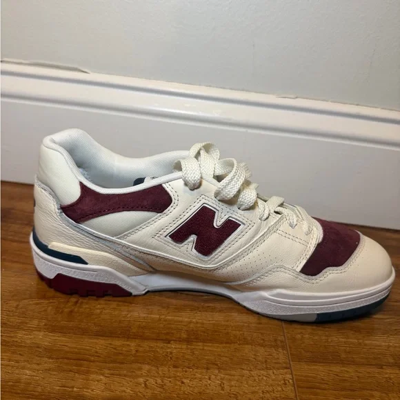 New Balance 550 Cream and Burgundy Sneakers - Picture 5 of 11